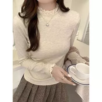 Французская поддельная рубашка из двух частей с лоскутным кружевом, плотная, с длинными рукавами, для осени и зимы, для женщин S