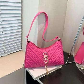 Французская повседневная сумка женская модная тенденция 2024 года сумка через плечо подмышкой иностранный стиль персонализированная текстура сумка в форме полумесяца чёрный