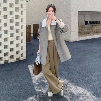 Французская повседневная ветровка из вельветовой кожи для женщин, осенний новый темперамент, замедляющий старение топ S