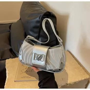 Французская простая сумка через подмышку для женщин, винтажная универсальная сумка Love Small Square, модные женские сумки из искусственной кожи для поездок на работу (20cm<Max Length<30cm)