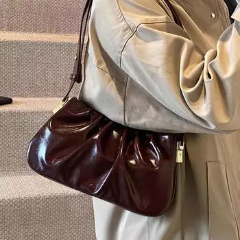 Французская ретро блестящая плиссированная сумка подмышкой модные сумки для вечеринок на каждый день для женщин осень новые легкие роскошные сумки на одно плечо