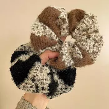 Французская ретро-полосатая пушистая вязаная повязка для волос для женщин, толстая кишка, кольцо для волос кофейный