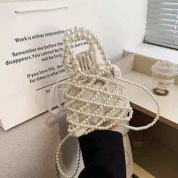 Французская ретро-сумка-ведро, плетеная бисерная сумка-ведро, переносная сумка-мессенджер, летняя сумка с ажурным жемчугом и нишевым дизайном