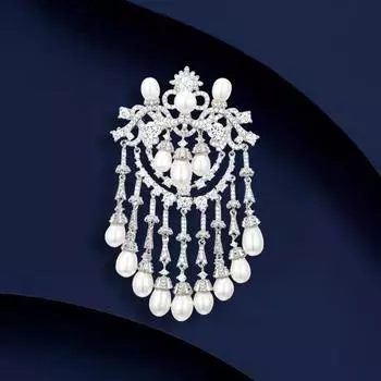 Французская ретро-тяжелая промышленность, ручная инкрустация пресноводным жемчугом, бахрома, брошь в стиле суда, элегантная брошь в виде пальто для женщин