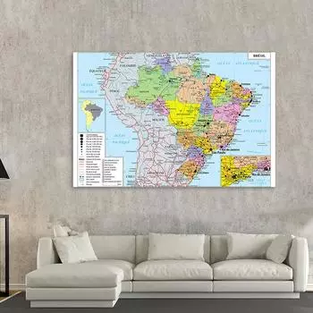 Французская серия карта фон ткань Бразилия административная карта холст живопись гостиная украшение дома детские школьные принадлежности 59*42cm