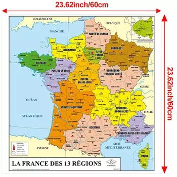 Французская серия Ткань-фон для карты-Административная карта Франции,Постер на холсте без рамы,Информационная таблица для путешествий,Постер для настенного искусства 60*60cm