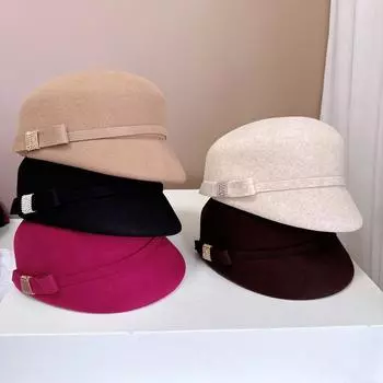 Французская шляпа для верховой езды со стразами и бантом Осень-зима Австралийская шерстяная фетровая шляпа Премиум-кепка для газетчика M 56-58cm