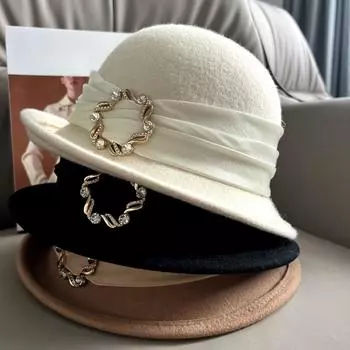 Французская шляпа из высококачественной шерсти с маленькими полями, модная и элегантная шерстяная шляпа на осень и зиму, ретро-зонт, прическа рыбака 55-58cm