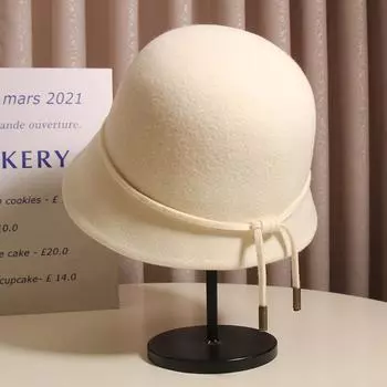 Французская шляпа рыбака Хепберн с бантом белая шерстяная женская шляпа осень и зима британская шляпа для всего, что нужно для темпераментной девушки, цилиндр 56-58cm