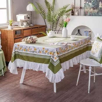 Французская скатерть, водонепроницаемая, обеденная, журнальный столик, прямоугольная, квадратная с принтом для кухни, вечеринки, устойчивая к пятнам 130x130cm-Square