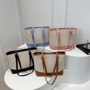Французская соломенная плетеная сумка, летняя, новая, нишевая, сумка для отпуска, большая вместимость, простые игрушки и большая сумка, сумка из ротанга