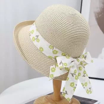 Французская соломенная шляпа женская сезонная милая и симпатичная девушка с цветочным кружевом на ремне, завивающаяся, солнцезащитная, маленькая, свежая, пляжная шляпа прилив M56-58cm бежевый
