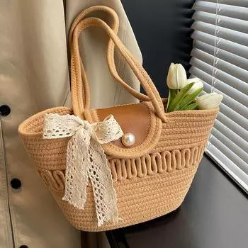 Французская соломенная сумка 2024 года, ручная плетеная сумка, пляжная сумка, нишевая ретро-пасторальная сумка