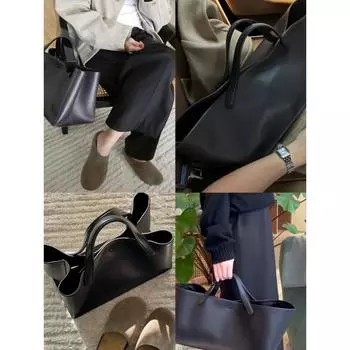 Французская сумка Niche Bag из натуральной кожи, женская сумка, повседневная, универсальная, высокого класса, большая вместимость, сумка через плечо для поездок на работу 38x19x19cm чёрный