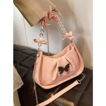 Французская сумка Niche Bead Chain для женщин, летняя новая маленькая свежая сумка через плечо 2024 года, маленькая квадратная сумка через плечо