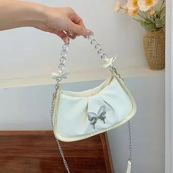 Французская сумка Niche Design, женская сумка-мессенджер в иностранном стиле, универсальная сумка-мессенджер с цепочкой, маленькая рабочая сумка, плиссированная сумка бежевый