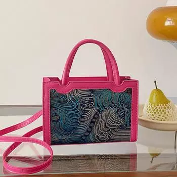 Французская тенденция контрастного цвета женская сумка 2024 года новая большая вместительная сумка с рисунком маслом темпераментная сумка-мессенджер через плечо чёрный