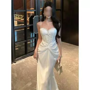 Французская Тяжелая Промышленность Кружевная Вставка Подвеска Рыбий Скелет Женское Красивое Талия Облегающее Платье Длинная Юбка Платье Женское Летнее S- (can be worn within 45kg)