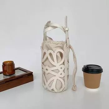 Французская трендовая полая сумка-ведро на кулиске, женская универсальная холщовая сумка через плечо, повседневные сумки кроссбоди для женщин, подарки бежевый