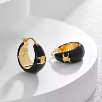 Французская Триумфальная арка, черные масляные серьги-капли, застежка для ушей, покрытая медью 22-каратного золота, легкая роскошь, премиальный темперамент, универсальные украшения для ушей