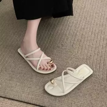 Французская юбка с нескользящим носком, плоские тапочки, женская летняя одежда 2025 года, новый стиль феи, усовершенствованные классные тапочки 35 чёрный