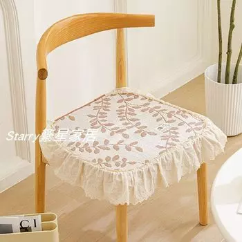 Французская юбка Ткань из чистого хлопка Нескользящая подушка для обеденного стула Тонкая бытовая подушка с клапаном и завязками Легкая машинная стирка Круглый год Нейтральная Foliage-Brown Horseshoe about 45*46cm