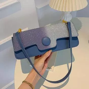 Французская вечерняя сумка подмышкой для женщин, новый модный тренд, сумки для вечеринок, наплечные сумки из текстурированной кожи синего цвета через плечо