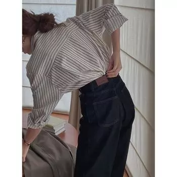 Французская вертикальная полосатая рубашка женская с длинными рукавами Niche Chic Retro Hong Kong Flavor Stacked Shirt Осенне-зимняя удобная женская одежда S