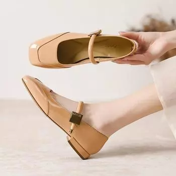 Французская весна Французские красные и черные абрикосовые серебряные женские туфли Мэри Джейн 24 маленькие кожаные туфли Одиночные туфли с юбкой квадратная головка неглубокий носок 35 серебряный