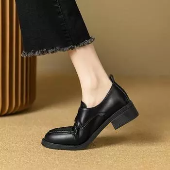 Французская весна и осень Британский стиль Толстые кожаные туфли A Footstroke Lefou с пряжкой на ремне Маленькие кожаные туфли Одиночные туфли женские 35 чёрный