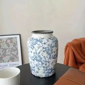 Французская винтажная керамическая ваза ручной работы, голубая и цветочная, керамическая бутылка с трещинами на льду, гидропонные цветочные композиции, вазы для сухоцветов