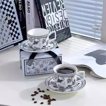 Французская винтажная кофейная чашка с цветочным узором и птицами, керамическая кружка и блюдце, чашка для послеобеденного чая, изысканная чашка для воды, поднос для десерта, подарок