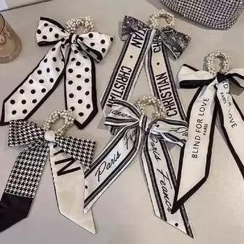 Французская винтажная лента для волос с жемчужным шелковым принтом для женщин, модные эластичные ленты для волос, резинка для волос, аксессуары для волос