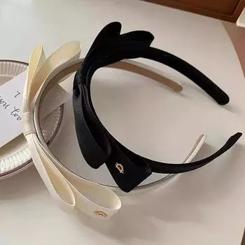 Французская винтажная повязка для волос с бантом, однотонная повязка для волос с бантом для девочек, минималистичный обруч, аксессуары для волос чёрный