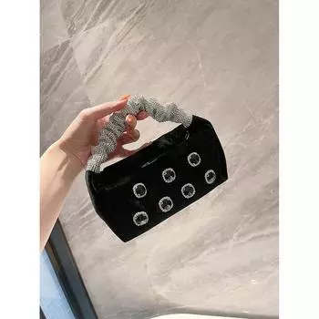 Французская винтажная сумка для ужина с драгоценными камнями, роскошная сумка-клатч с бриллиантами, женская стильная бархатная текстура, черная, для вечеринок, портативная сумка