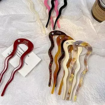 Французская заколка для волос, заколка для волос из ацетата, волнистая U-образная шпилька, винтажная заколка для волос в виде черепахового панциря, женская заколка для волос, аксессуары для волос