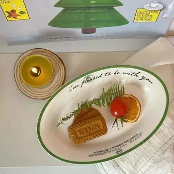 Французская зеленая тарелка INS с надписью «Письмо» Керамическая тарелка Овощная тарелка Домашняя тарелка для завтрака Десерт Западная столовая Красивая посуда