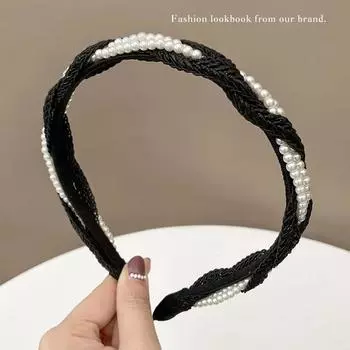 Французская жемчужная плетеная оправа Повязка для волос Элегантная женская однотонная плиссированная повязка на голову Модная женская заколка для волос Аксессуары для волос