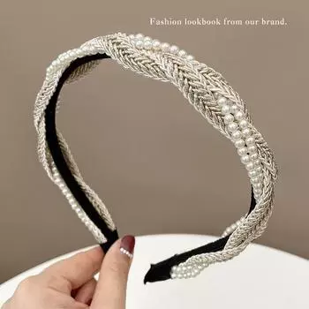 Французская жемчужная плетеная оправа Повязка для волос Элегантная женская однотонная плиссированная повязка на голову Модная женская заколка для волос Аксессуары для волос
