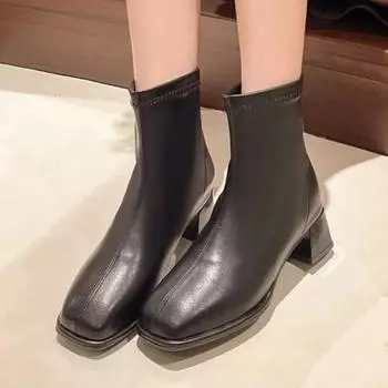 Французская женская обувь осень-зима классические женские ботинки темпераментные ботинки Anlke элегантные женские туфли на каблуках с хлопковым теплым кожаным ботинком 35