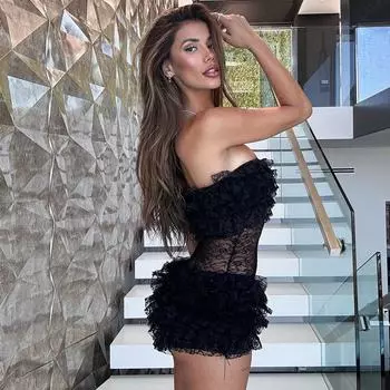 Французская женская одежда 2025 осень новая мода сексуальный сетчатый кружевной топ-комбинезон женский S чёрный