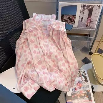 Французская женская рубашка с открытыми плечами и цветочным принтом, летняя женская блузка с рюшами и краями, повседневная блузка в универсальном стиле для отдыха, Blusas onesize