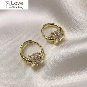 Французские элегантные модные ювелирные изделия 14-каратное настоящее золотое покрытие роскошные циркониевые круглые вращающиеся серьги-колонны женские свадебные вечерние серьги белый