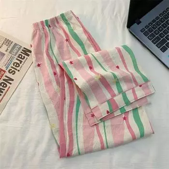 Французские элегантные свободные пижамные брюки женские летние тонкие домашние брюки Dopamine уличная одежда корейский шикарный дизайн длинные брюки M розовый