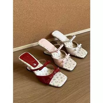 Французские элегантные туфли на танкетке женские босоножки с открытым носком и бантом на высоком каблуке лето 2025 г. 35 красный