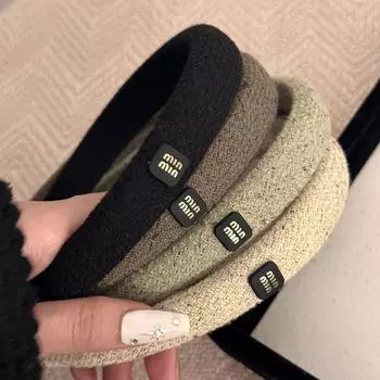 Французские элегантные твидовые обручи для волос для женщин и девочек, винтажная повязка для волос на осень-зиму, женская повязка на голову, аксессуары для волос бежевый