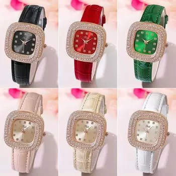 Французские элегантные женские часы с поясом, квадратные, полные бриллиантов, британские модные простые часы с бриллиантами, часы High Sense One Size красный