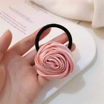 Французские атласные резинки для волос с цветком розы для женщин, девочек, корейские милые цветочные резинки для хвостика, эластичная лента для волос, веревка для головы, головной убор