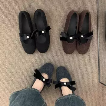 Французские балетки на плоской подошве, женские туфли, новинка весны 2025 года, серые, нежные вечерние туфли Мэри Джейн 35 темно-серого