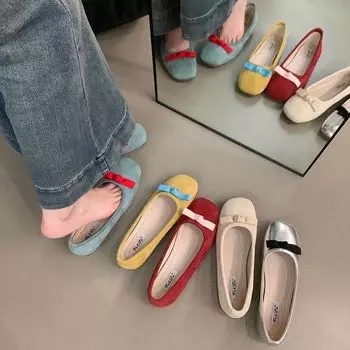 Французские балетки с бантом на круглой головке, сказочный ветер, легкий рот, плоское дно, мягкая поверхность, нежные вечерние туфли, женские одиночные туфли с сумкой на голове 35